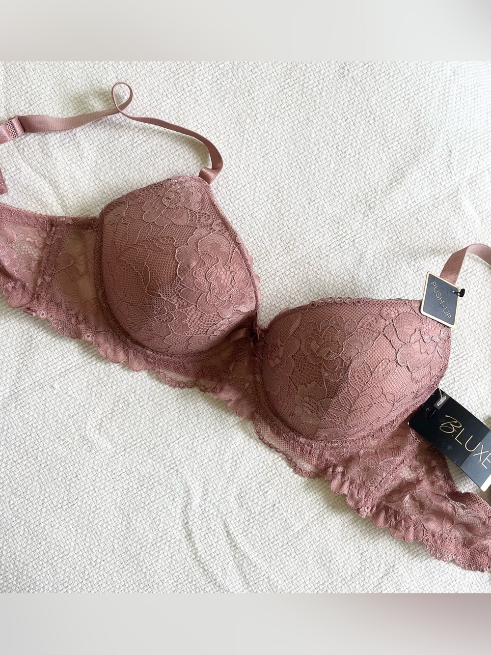 NWT B.Luxe Lace Push-Up Bra 34C in Dusty Rose